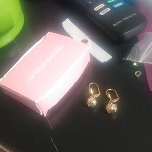 Gold and White Earrings